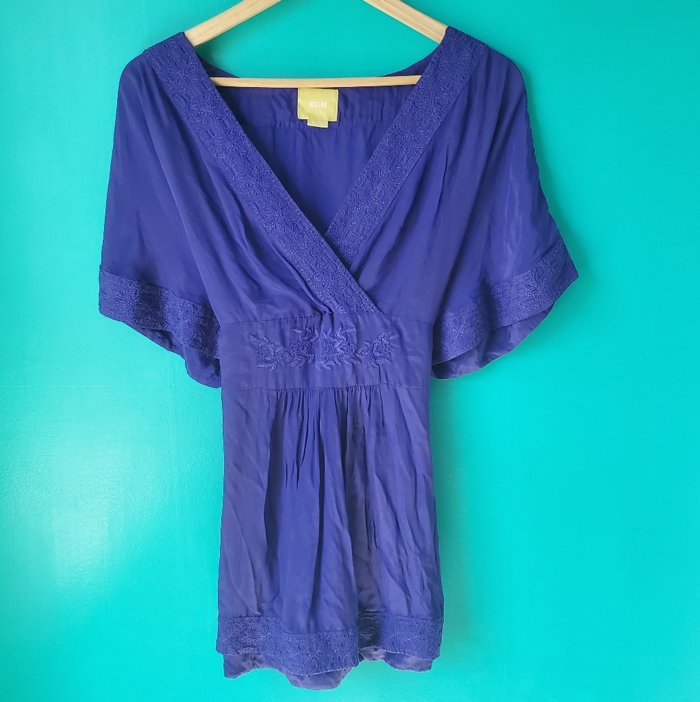 Maeve Purple V Neck Embroidered Tie-Back Blouse